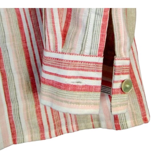 Studio Works Shirt Size M Linen Tan Red Stripe Tab Sleeve Resort Beach Coastal - Picture 6 of 7